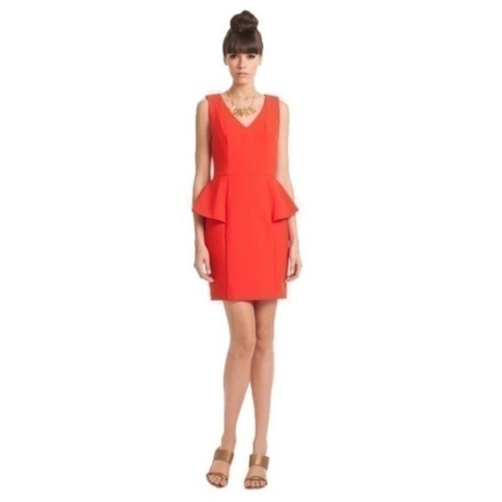 Trina Turk Carmichael cherry red peplum stretch sleeveless dress 8 FF18